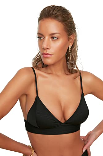 TRENDYOL Damen Strukturiertes Dreieck-bikini-top Bikini Top Contemporary, Schwarz, 34 von TRENDYOL