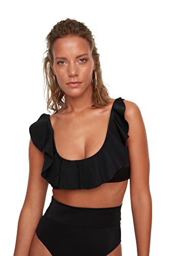 TRENDYOL Damen Frill Detailed Bikini Top, Schwarz, 36 EU von TRENDYOL