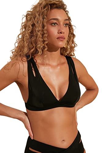 Trendyol Damen Ausschnitt Detaillierte Dreieckige Bikini-oberseite Bikini Top, Schwarz, 38 EU von TRENDYOL