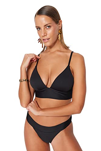 Trendyol Damen Textured Back Detailed Bikini Top, Schwarz, 42 EU von TRENDYOL