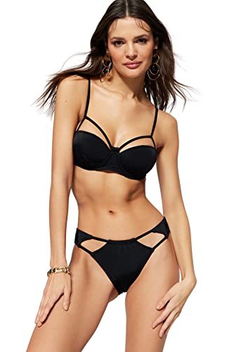 Trendyol Damen Bikinihose mit normaler Taille, brasilianischer Stil Bademode, Schwarz, 42 von TRENDYOL