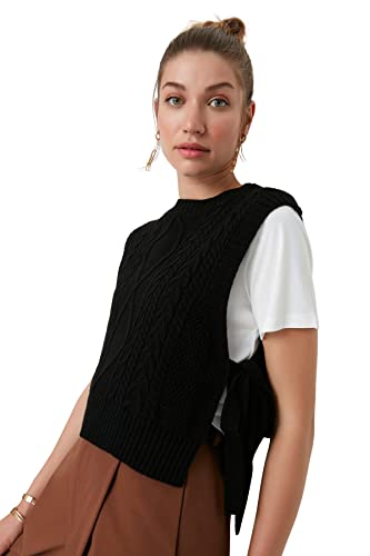 TRENDYOL Damen Crew Neck Plain Regular Vest Sweater, Schwarz, L EU TRENDYOL Damen Crew Neck Plain Regular Vest Sweater, Schwarz, L EU von TRENDYOL