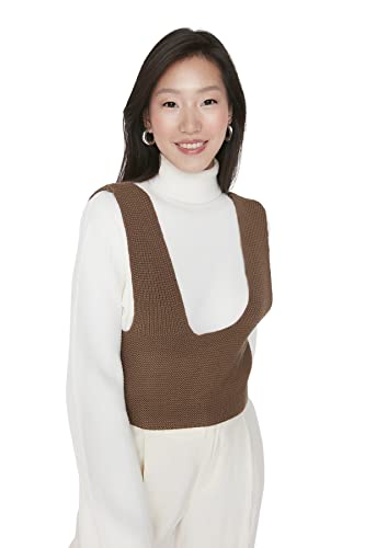 TRENDYOL Damen Karrée-ausschnitt Unifarben Figurbetont Strickweste Sweater, Hellbraun, M EU von TRENDYOL