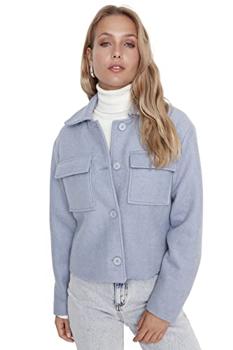 TRENDYOL Damen Trendyol Damen Regular Parkas Plain Webstoff Mantel Coat, Blau, 34 EU von TRENDYOL