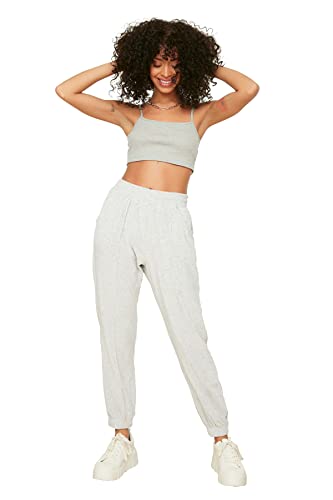 TRENDYOL Damen Trendyol Samt Lose Jogger Gestrickte Trainingsanzüge Sweatpants, Grau, XS EU von TRENDYOL