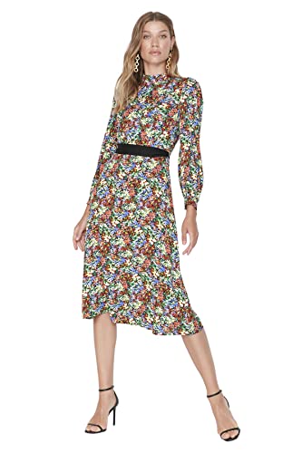 TRENDYOL Damen Trendyol Woman Midi A-line Standing Collar Woven Dress Kleid, Multi-color, 34 EU von TRENDYOL