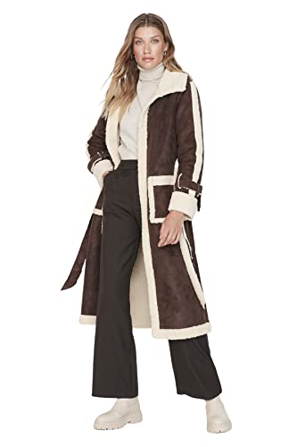 TRENDYOL Damen Trendyol Women's Relaxed Parkas Colorblock Woven Fabric Coat, Braun, 36 EU von TRENDYOL