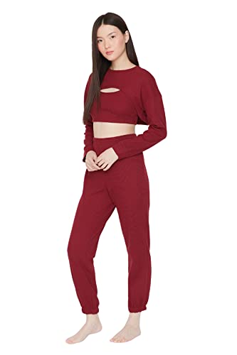 TRENDYOL Damen Unifarben Mitte Gestrickt Unterhemd-Hose Pyjama Pajama Set, Burgundy, XL (2er Pack) von TRENDYOL