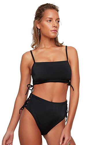 TRENDYOL Damen Verknüpfung Detaillierter Hoher Taillenbikini Sechs Bikini Bottoms Contemporary, Schwarz, 42 von TRENDYOL