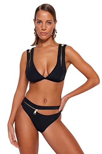 TRENDYOL Damen Women Bralette Knit Bikini Top Baby Badebekleidung, Schwarz, 40 von TRENDYOL