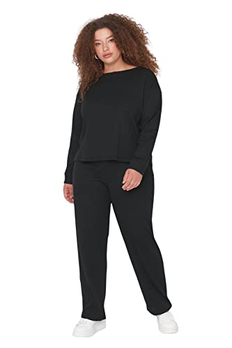 Trendyol Damen Women Plain Knit Blouse-Pants Plus Size Pajamas Set Pyjama, Black, 2XL (2er Pack) von TRENDYOL