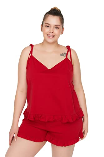 TRENDYOL Damen Women Plain Knit Camisole-Shorts Plus Size Pajamas Set Pyjama, Rot, 6XL Größen (2er Pack) von TRENDYOL