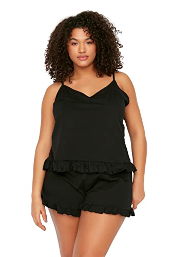 TRENDYOL Damen Women Plain Knit Camisole-Shorts Plus Size Pajamas Set Pyjama, Schwarz, 4XL Größen (2er Pack) von TRENDYOL