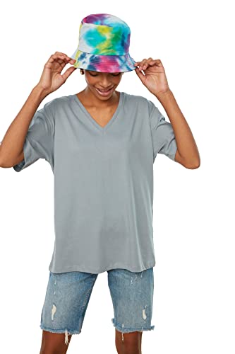 Trendyol Damen 100% Baumwolle Suprem V-ausschnitt Freund Gestricktes T-shirt T Shirt, Gray, S EU von TRENDYOL