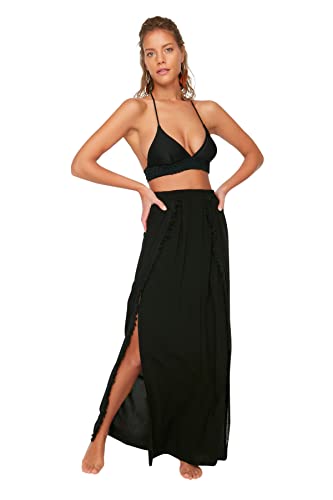 Trendyol Damen Woman Beachwear Maxi Wrapover Regular fit Woven Skirt Baby Rock, Black, 38 von TRENDYOL