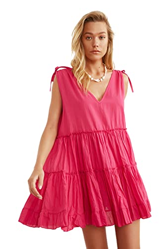 TRENDYOL Damen Oversized Voile Beach Dress, Fuchsia, 38 EU von TRENDYOL