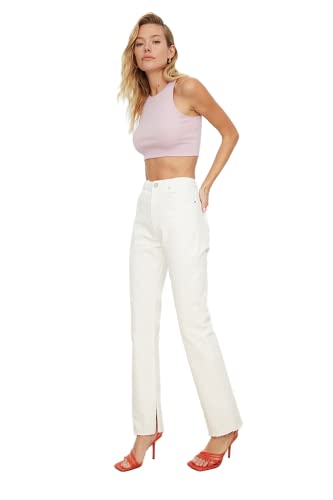 TRENDYOL Damen Grey Slip High Waist Slim Flare Jeans, Weiß, 38 EU von TRENDYOL