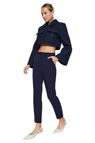 Trendyol Damen Navy Blue Crist Boy Cigarette Trousers Pants, Navy, 32 EU von TRENDYOL