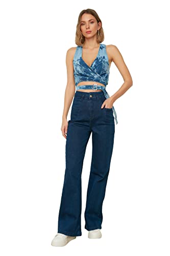 Trendyol, Marineblau Nähen detaillierte super hohe Wade-Bein-Jeans, Navy, 34 von TRENDYOL