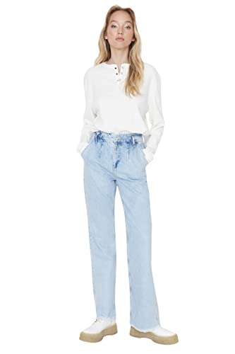 TRENDYOL Damen Trendyol Herren Young Hoher Bund Weites Bein der 90er Jeans, Hellblau, 42 EU von TRENDYOL