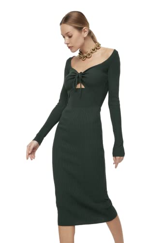 TRENDYOL Damen Trendyol Figurbetontes Damenkleid mit U-ausschnitt Kleid Tag/Nacht, Smaragdgrün, L von TRENDYOL
