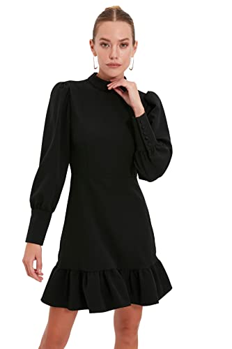 TRENDYOL Damen Trendyol Mink Steep Collar Wickelkleid Casual Dress Nacht, Schwarz, 38 von TRENDYOL