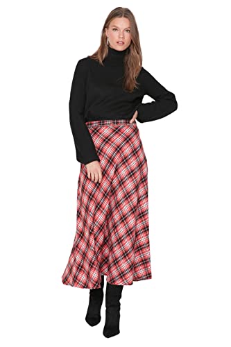 Trendyol Women's Damen Modest Midi A-Linie Wickelschnitt Webstoff Skirt, Red, 38 von TRENDYOL