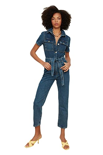 TRENDYOL Damen Blau Gewölbte Denim-overalls Overalls, Blau, 36 EU von TRENDYOL