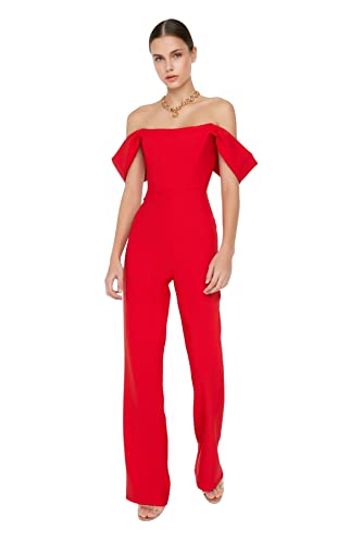 Trendyol Damen Einfarbig Gewebter Jumpsuit Overalls, rot, 42 von TRENDYOL