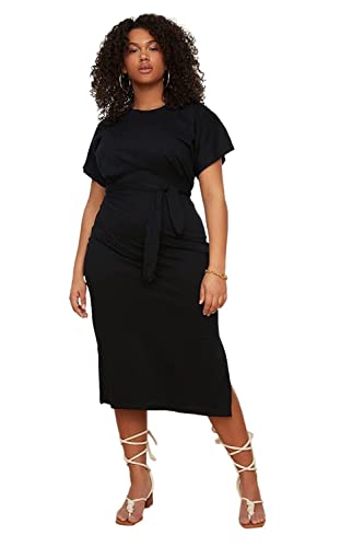 TRENDYOL Damen Midi Jerseykleid Slim Plus Size Kleid, Schwarz, XL Größen von TRENDYOL