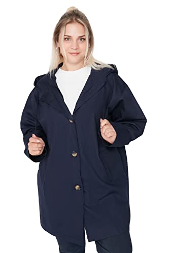 TRENDYOL Damen Trendyol Damen Große Größen Relaxed Parkas Plain Webstoff Große Größen in Trenchcoat Coat Lapel collar Standard Khaki Plus Size Trench Coat, Marineblau, 46 Große Größen von TRENDYOL