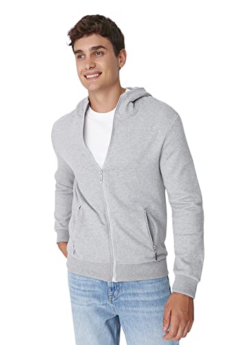 TRENDYOL Herren Cardigan mit Kapuze, Einfarbig, Reguläre Passform Pullover, Grau, S EU von TRENDYOL