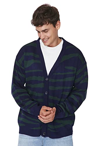 Trendyol Herren Regular Standard V-Ausschnitt Woven Cardigan Pullover, Marineblau, Medium von TRENDYOL