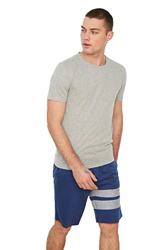 TRENDYOL Herren Männlicher Basic Slim Fit Runder Kragen Kurzarm T-shirt T-Shirt Westlich, Gray, L von TRENDYOL