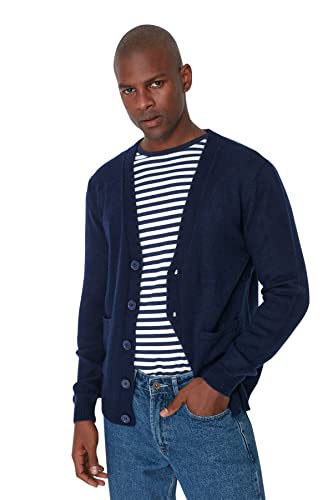 Trendyol Herren Slim Standard V-Ausschnitt Gewebte Strickjacke Pullover, Marineblau, X-Large von TRENDYOL