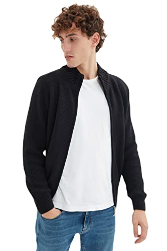 TRENDYOL Herren Strukturiert Lange Ärmel Schlank Strickjacke Cardigan Sweater, Schwarz, XXL von TRENDYOL