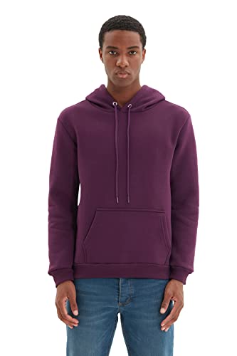 TRENDYOL Herren Trendyol Male mit Kapuze Känguru-taschen Tok-stoff mit Basis-sweatshirt Hooded Sweatshirt Casual, Plum, S von TRENDYOL