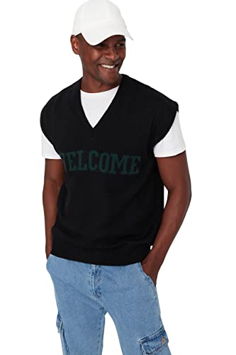 TRENDYOL Herren V-neck Plain Oversize Vest Sweater, Schwarz, M EU TRENDYOL Herren V-neck Plain Oversize Vest Sweater, Schwarz, M EU von TRENDYOL