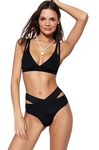 TRENDYOL Damen Ausschnitt Detaillierter Hoher Taillenbikini Sechs Bikini Bottoms, Schwarz, 34 EU von TRENDYOL