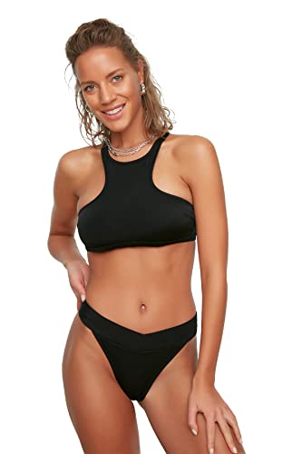 Trendyol Damen V Cut the Six Bikini Bottoms, Schwarz, 42 EU von TRENDYOL