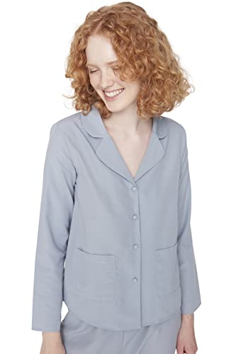 TRENDYOL Damen Trendyol Dames effen knoop midden geweven stof hemdbroek pyjama Pajama Set, Blau, 36 EU von TRENDYOL