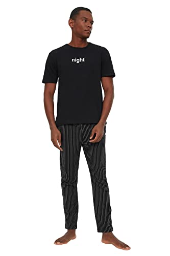 TRENDYOL Herren Trendyol Herren mit Slogan Dünn Webstoff T-shirt-hose Pyjama Pajama Set, Schwarz, L EU von TRENDYOL