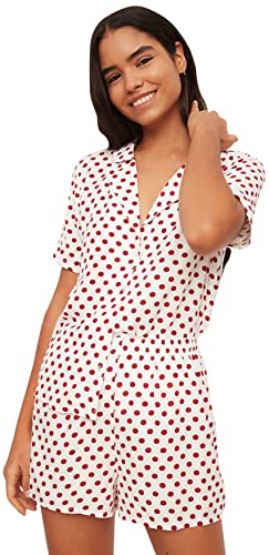 Trendyol Damen White Polka Dot Viscose Woven Pajama Set, Weiß, 42 EU von TRENDYOL