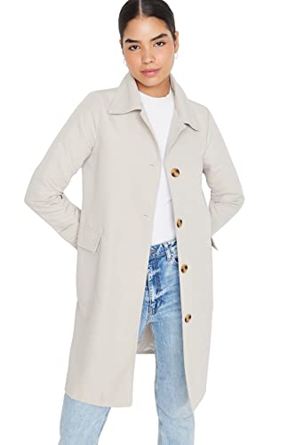 TRENDYOL Damen Trendyol Damen Oversize Straight Plain Webstoff Trenchcoat Coat, Greige, 40 EU von TRENDYOL