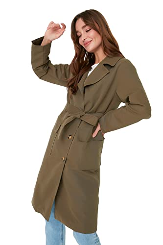 TRENDYOL Damen Trendyol Damen Regular Basic Plain Webstoff Trenchcoat Coat, Dunkles Khaki, 40 EU von TRENDYOL