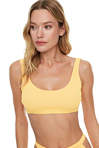 TRENDYOL Women's Texturierte Ausschnitt ausführlich Bikini Top, Orange, 38 von TRENDYOL