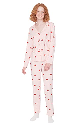 TRENDYOL Damen 2er-Pack Herz Lange Ärmel Lounge/Zuhause Tailliert Pyjama Pajama Set, Rosa, M von TRENDYOL