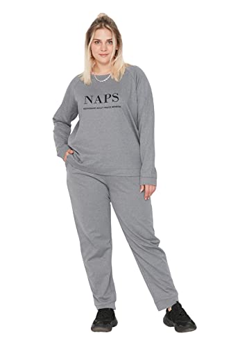 Trendyol Damen 2er-Pack Motto Lange Ärmel Freizeitkleidung Regulär Pyjama-Set in Übergröße von TRENDYOL