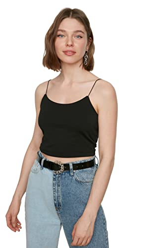 Trendyol Damen Aufhänger Crop Gestrickter Grundlegender Athlet T Shirt, Schwarz, S EU von TRENDYOL