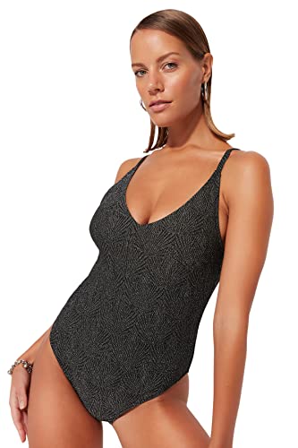 Trendyol Damen Badeanzug, strukturiert, gestrickt Bademode, Schwarz, 44 DE von TRENDYOL